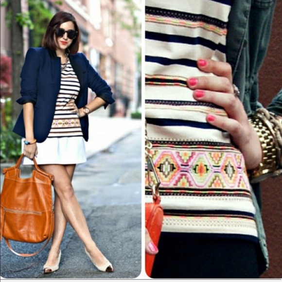 J. Crew Tops - J.Crew neon stitchwork striped top size small